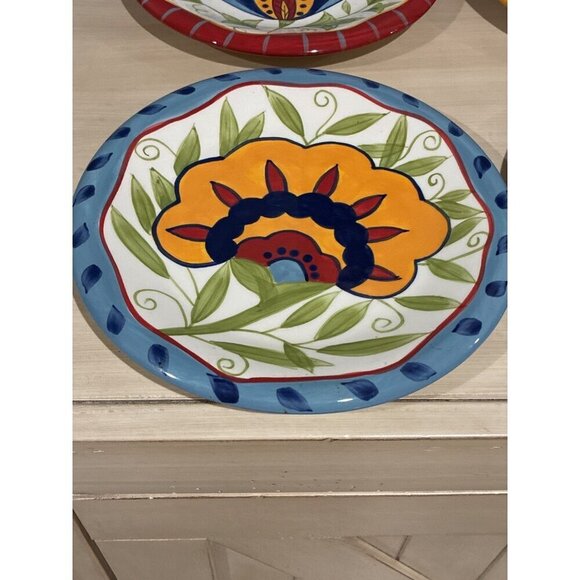 Pier 1 set of four 8 1/4" plates with a pretty hand painted flowers design - Picture 3 of 8